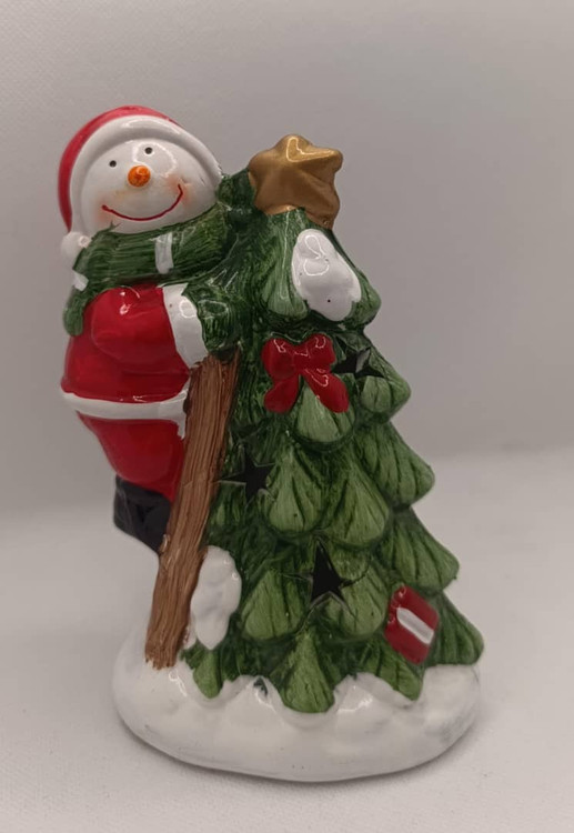 مجسمه دکوری آدم برفی و کاج کریسمس سایز متوسط با قابلیت روشن شدن ستاره های درخت