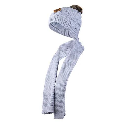 ست کلاه و شال پوم دار داخل خز مناسب بانوان