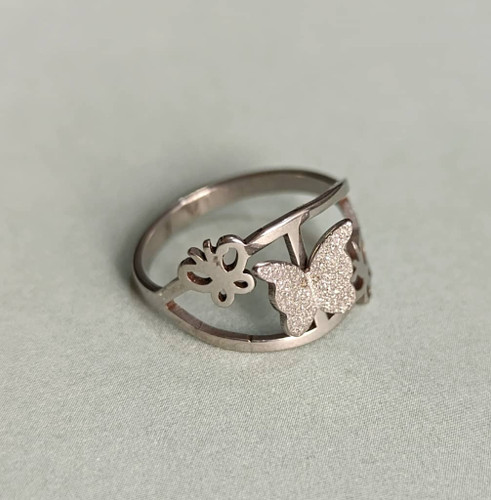 انگشتر نقره ای رنگ طرح پروانه دوتایی رنگ ثابت