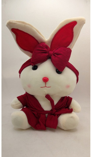 عروسک فانتزی خرگوش رزمی کار با لباس و هدبند پاپیون دار قرمز