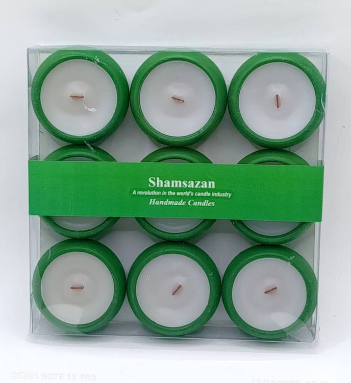 شمع بسته ای پایه سنگی موجود در رنگ های سبز و قرمز مناسب یلدا و مناسبت ها