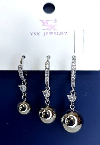 گوشواره سه تایی آویزدار نگینی طرح توپکی