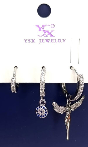 گوشواره سه تایی نگینی طرح دار آویزدار