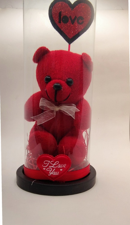 بطری استوانه ای عروسک خرس i love you برای هدیه