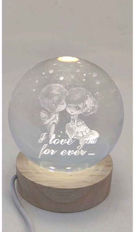 گوی کریستالی پایه چوبی سایز ۱۰ طرح دختر و پسر i love you forever