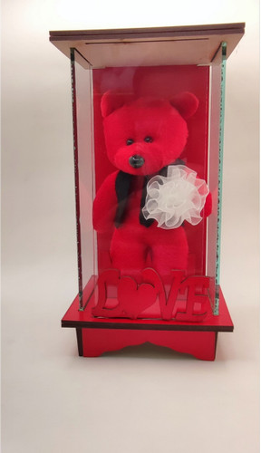 عروسک خرس پایه چوبی و قاب شیشه ای طرح Love مناسب هدیه