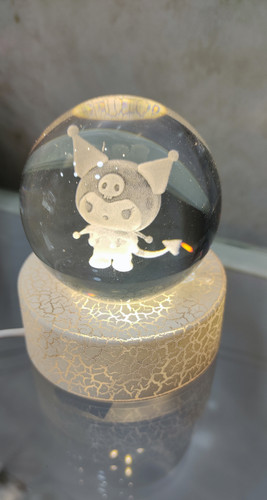 گوی کریستالی سایز ۷ با پایه نورانی و نور Led و کابل Usb طرح کرومی