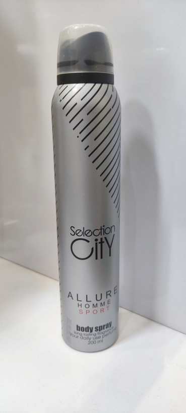 اسپری خوشبو کننده بدن مردانه Selection City با رایحه Allure Homme Sport حجم ۲۰۰ میلی لیتر و ماندگاری ۲۴ ساعته